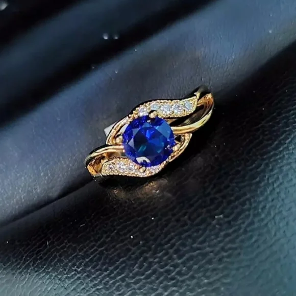 Goldtone Blue Sapphire Ring - Picture 1 of 1